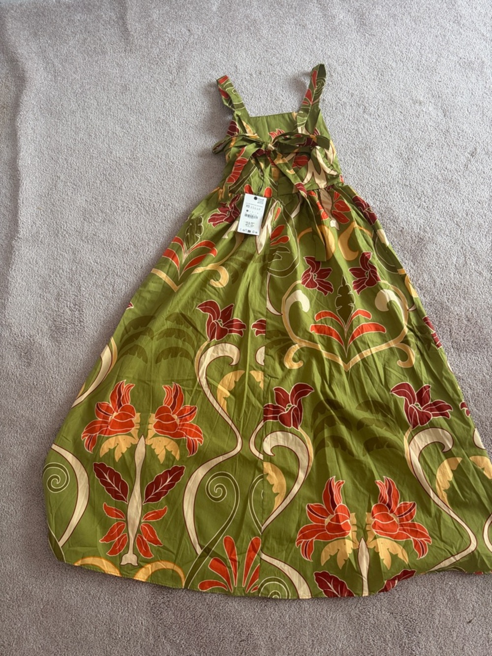 Zara Green Floral Maxi Dress with Orange and Cream Accents - Picture 6 of 7